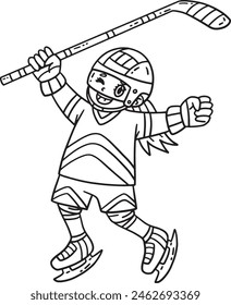 Ice Hockey Player Jumping Isolated Coloring Page