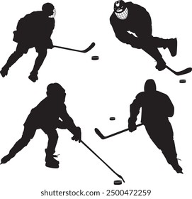 Ice hockey player man silhouette set