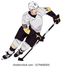Ice Hockey player. Hockey player on ice field with hockey vector illustration.
