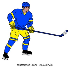 Ice hockey player on white background. Vector illustration