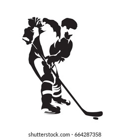 Ice hockey player with puck, abstract vector silhouette