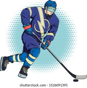 ice hockey player with puck vector illustration