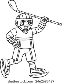 Ice Hockey Player Raising Hockey Stick Isolated 