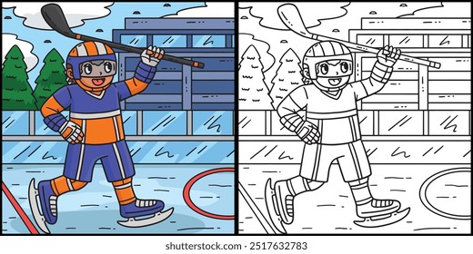 Ice Hockey Player Raising Stick Illustration