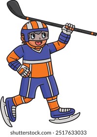 Ice Hockey Player Raising Hockey Stick Clipart