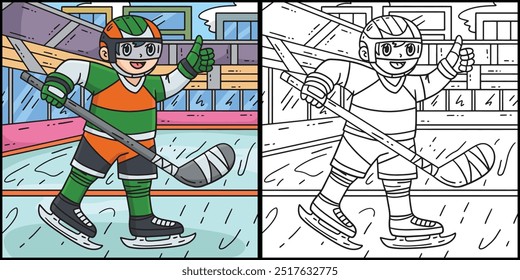 Ice Hockey Player Raising Thumbs Up Illustration