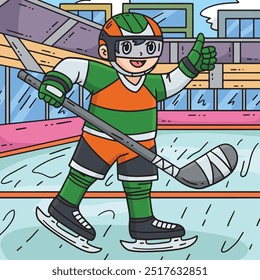 Ice Hockey Player Raising Thumbs Up Colored 