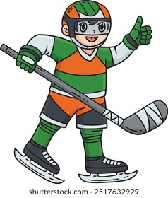 Ice Hockey Player Raising Thumbs Up Clipart 