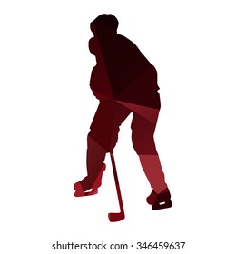 Ice hockey player. Red abstract geometrical silhouette