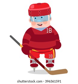 Ice hockey player in the red form, a member of the hockey team, a character in a cartoon style.