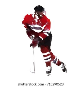 Ice hockey player in red jersey, abstract geometric vector illustration