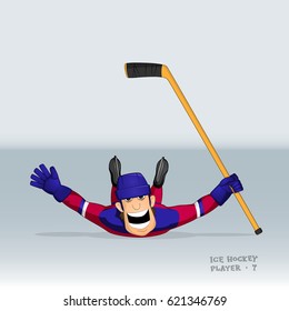ice hockey player from russian team sliding drawn in cartoon style