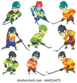 Ice hockey player set. Vector illustration