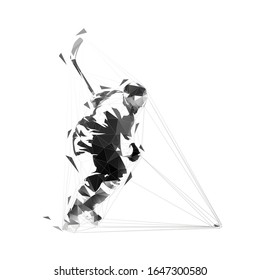 Ice hockey player shooting puck, isolated low polygonal vector illustration, abstract geometric drawing