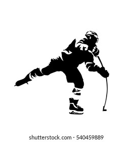 Ice hockey player shooting puck, abstract black vector silhouette