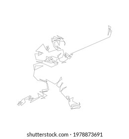 Ice hockey player shoots the puck, line art, abstract geometric vector silhouette