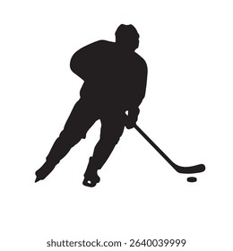 Ice hockey player silhouette action shot.