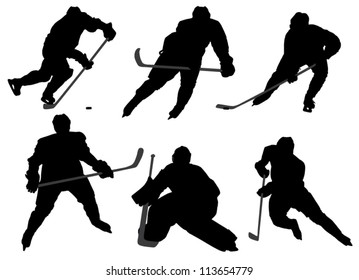 Ice Hockey Player Silhouette on white background
