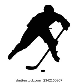 Eishockeyspieler, Silhouette auf weißem Hintergrund