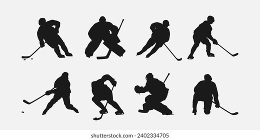 ice hockey player silhouette set collection. isolated on white background. graphic vector illustration.