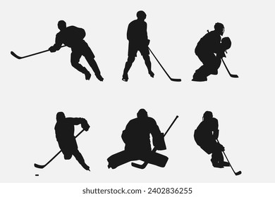 ice hockey player silhouette set collection. isolated on white background. graphic vector illustration.
