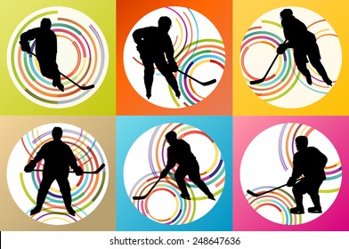 Ice hockey player silhouette set vector background concept