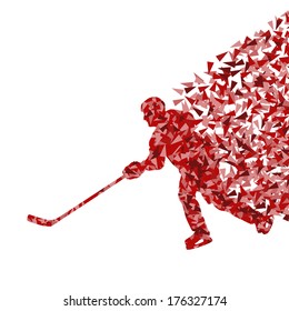 Ice hockey player silhouette sport abstract vector background concept made of triangular fragments exploasion