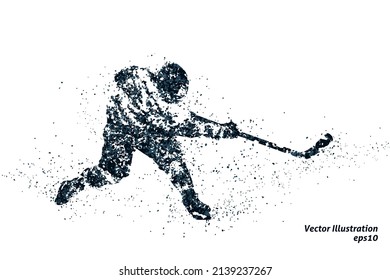 Ice hockey player silhouette in stippled style, bicolor vector illustration.