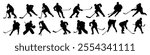 Ice Hockey player silhouette vector illustration. Hockey players in different poses in motion