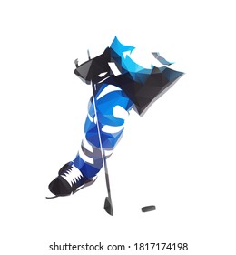 Ice hockey player skating with puck. Low polygonal abstract isolated vector illustration. Geometric hockey logo from triangles