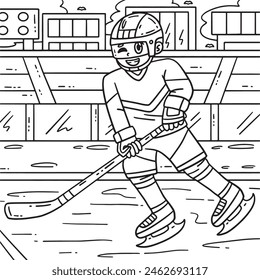 Ice Hockey Player Skating Through Coloring Page