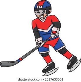 Ice Hockey Player Skating Through Cartoon Clipart