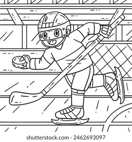 Ice Hockey Player Hockey Stick And Puck Coloring