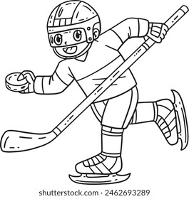 Ice Hockey Player Hockey Stick And Puck Isolated 