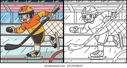 Ice Hockey Player Hockey Stick Puck Illustration