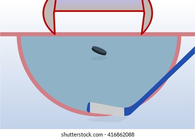 Ice Hockey Player with Stick and Puck. Vector Illustration. EPS10