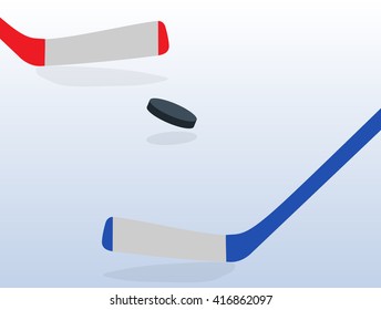 Ice Hockey Player with Stick and Puck. Vector Illustration. EPS10