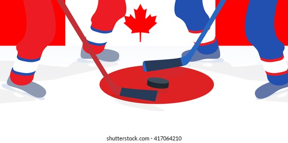 Ice Hockey Player with Stick and Puck. Vector Illustration. EPS10