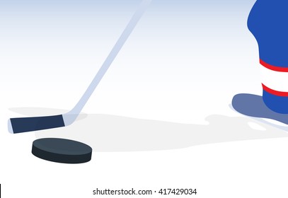 Ice Hockey Player with Stick and Puck. Vector Illustration. EPS10
