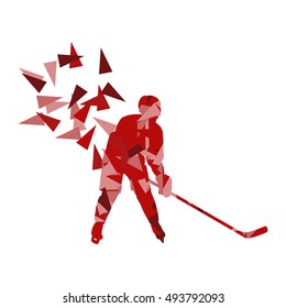 Ice hockey player vector background abstract concept made of polygon fragments isolated on white