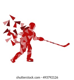 Ice hockey player vector background abstract concept made of polygon fragments isolated on white