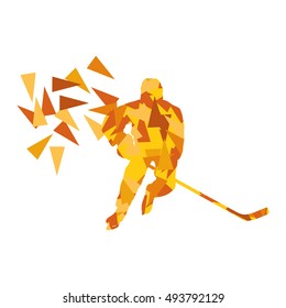 Ice hockey player vector background abstract concept made of polygon fragments isolated on white