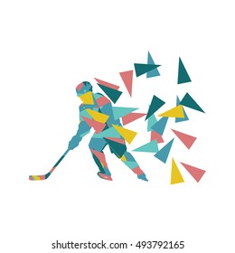 Ice hockey player vector background abstract concept made of polygon fragments isolated on white