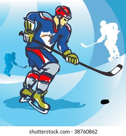 Ice hockey player vector illustration.