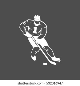 Ice Hockey player. Winter sports. Retro logo design. Old school sport. Monochrome badges.