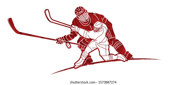 Ice Hockey players action cartoon sport graphic vector.