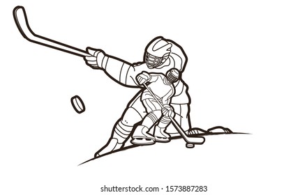 Ice Hockey players action cartoon sport graphic vector.