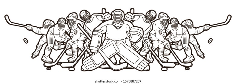 Ice Hockey players action cartoon sport graphic vector.