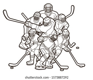 Ice Hockey players action cartoon sport graphic vector.