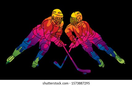 Ice Hockey players action cartoon sport graphic vector.